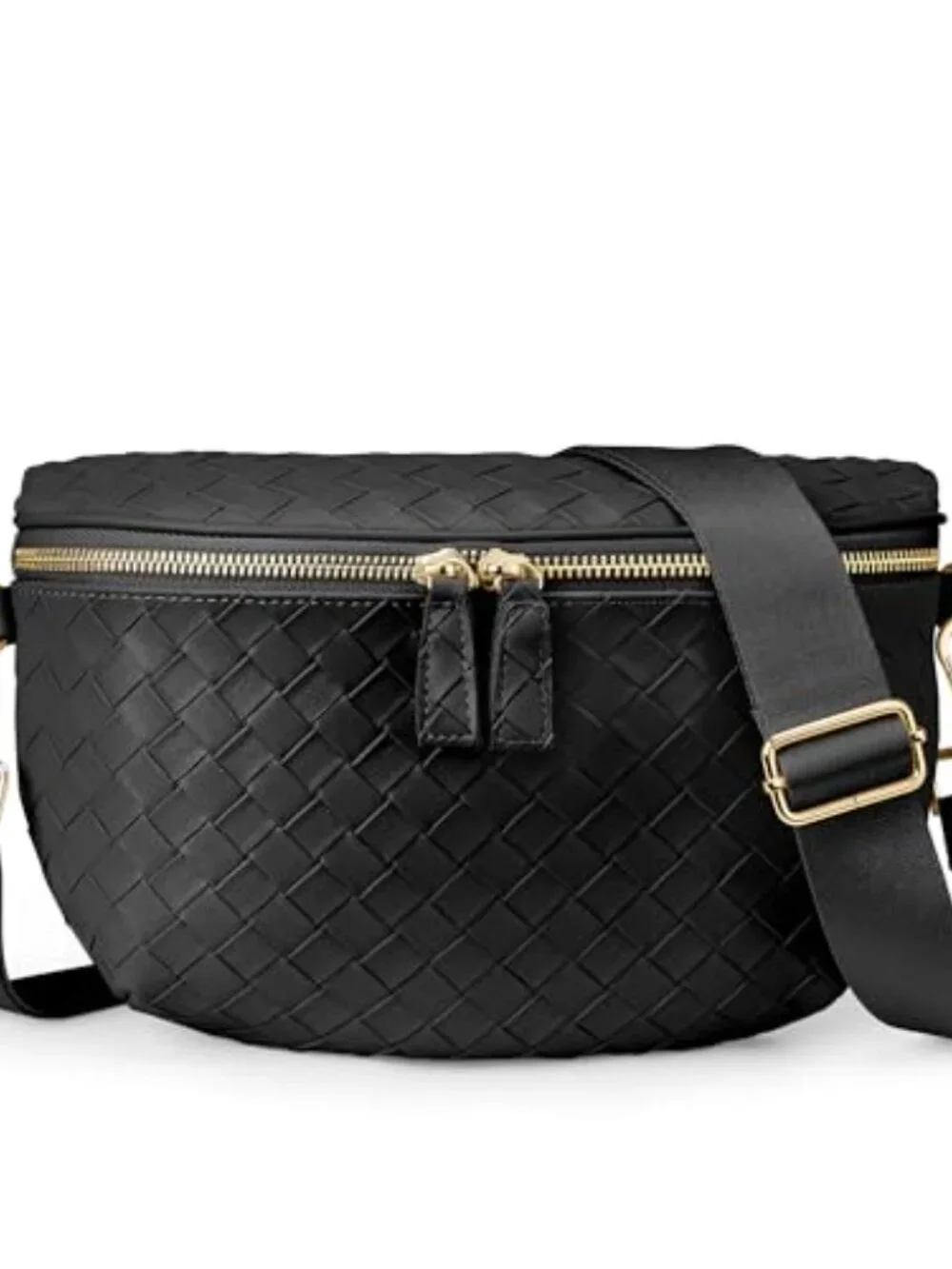 Faux Leather Woven Crossbody Bag Travel Fanny Pack Adjustable Strap